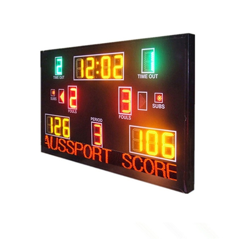 Tableau indicateur électronique jaune de basket-ball avec le signe mobile