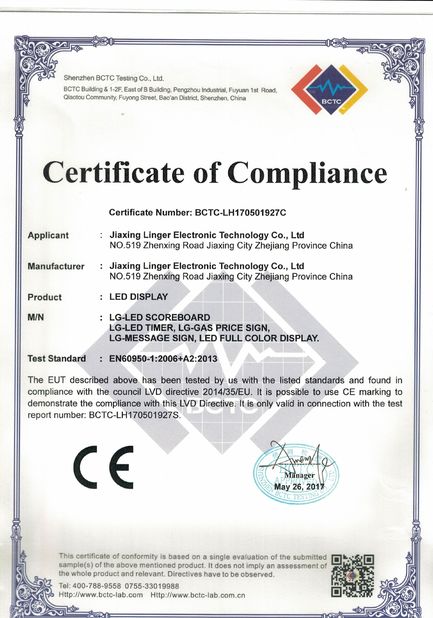 Chine Jiaxing Linger Electronic Technology Co., Ltd. certifications